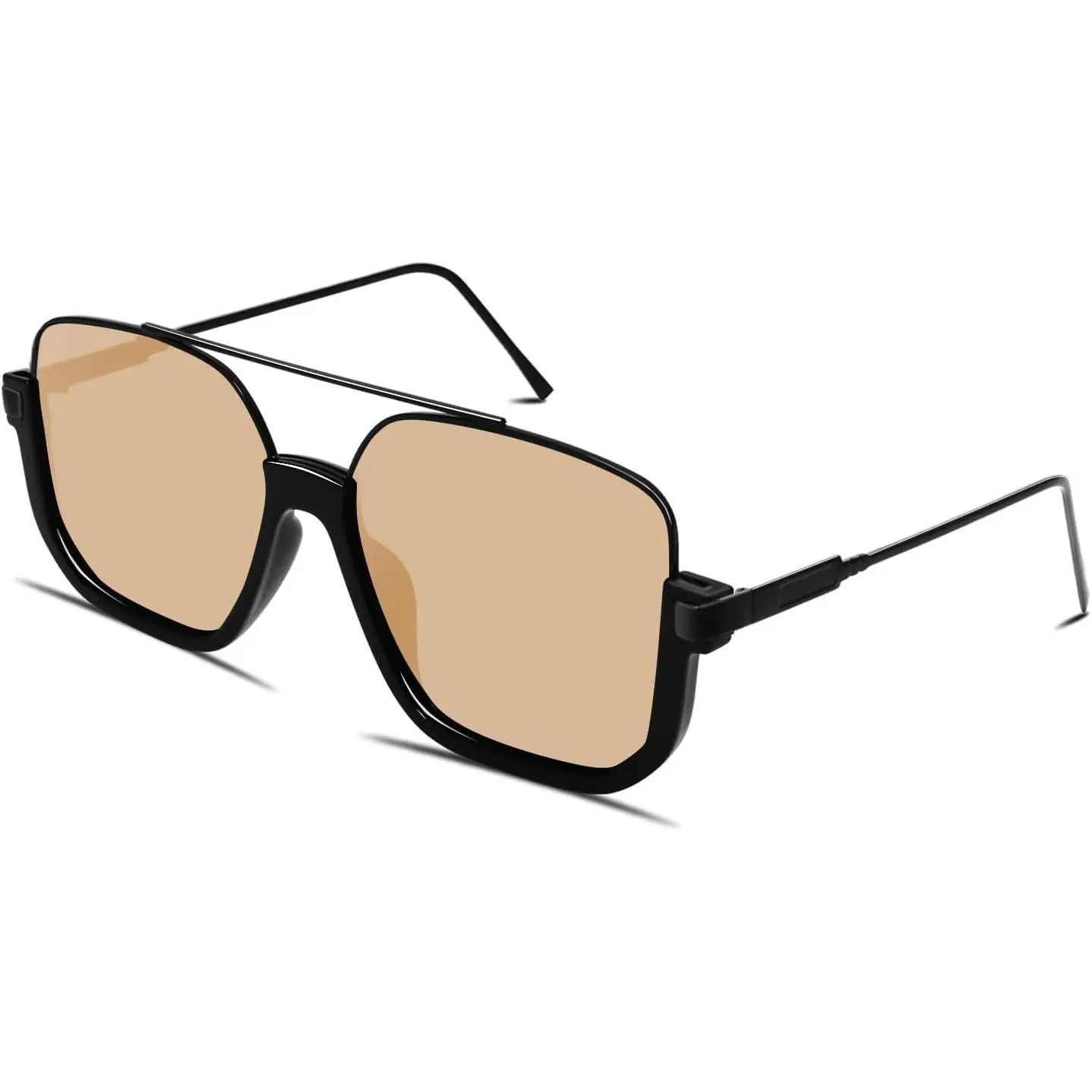 Retro  Aviator Sunglasses for Women Men Square Double Bridge  Sun Glasses 70s Trendy Shades