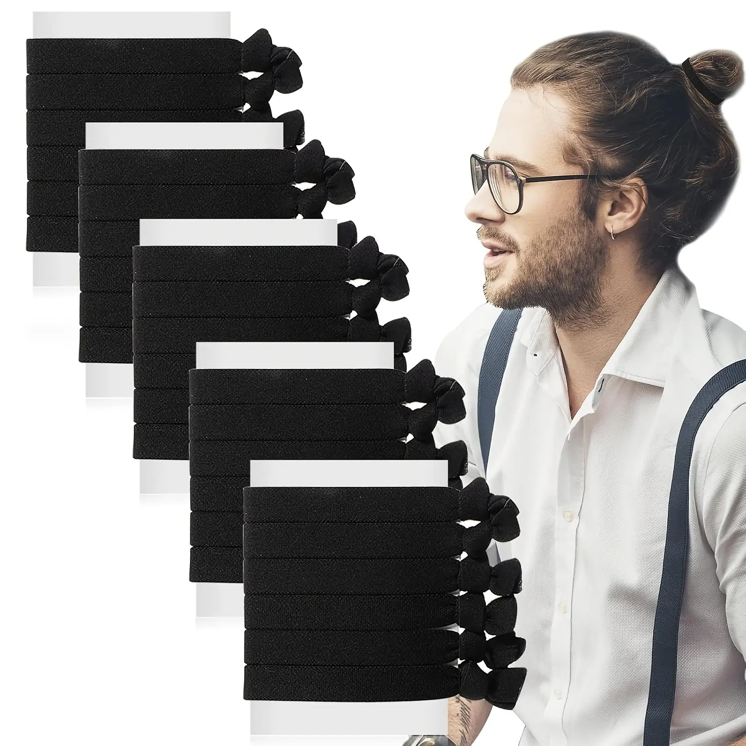 30 Pcs Men's Long Curly Hair Elastic Flat Headbands, No Crease Men's Hair Ties, Perfect for Styling and Convenience, Hair Styling Accessories