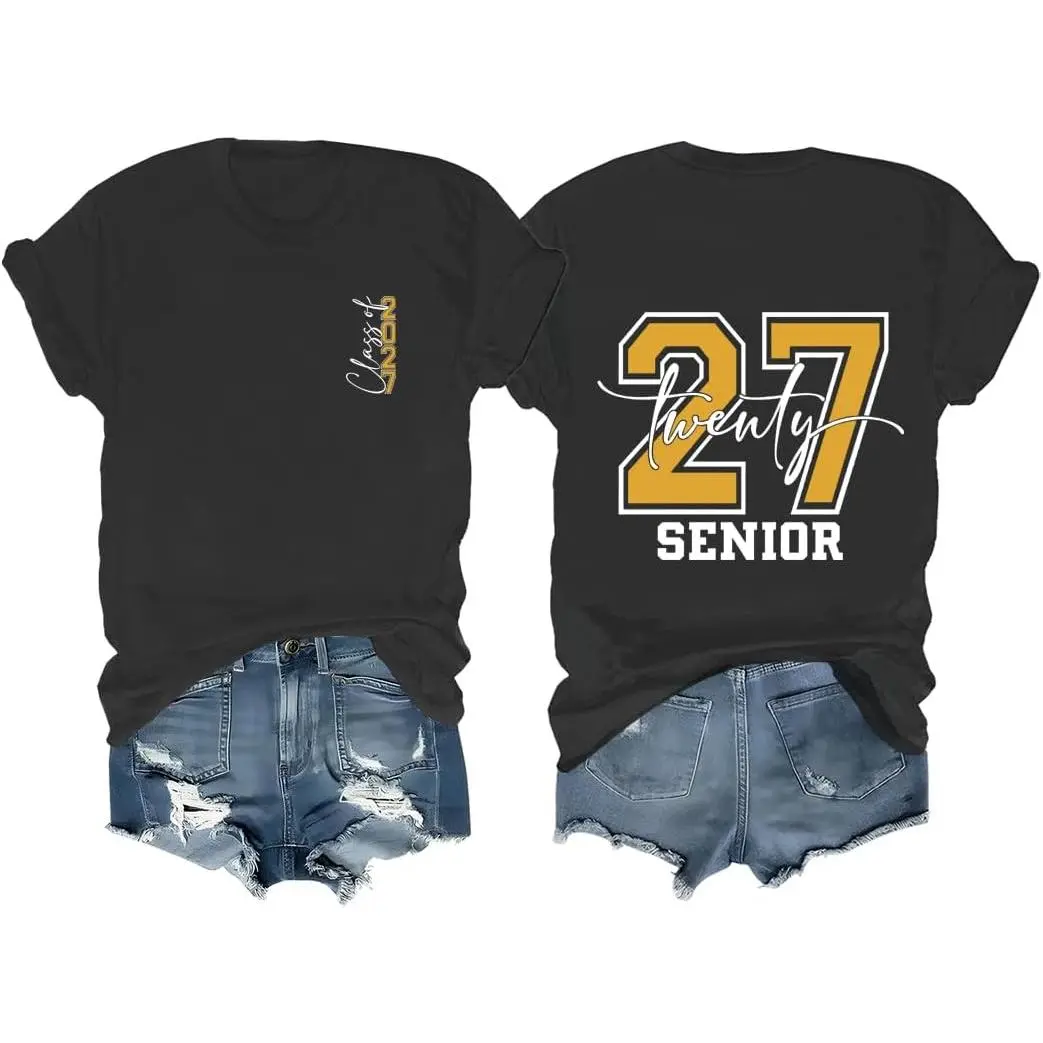 Senior 2027 Class of 2027 Shirt Funny Graduation Shirts for Women Men