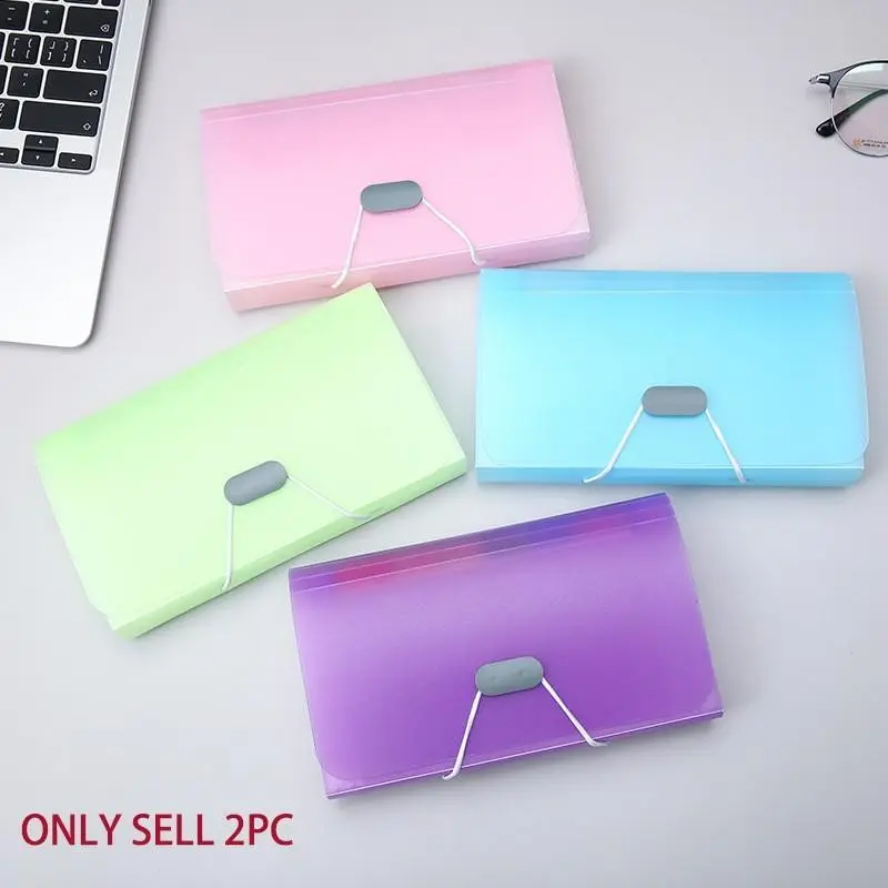 2-Piece Set 13-Compartment Candy Color File Folder, A6 Mini Wallet Office Supplies, Document Organizer, Receipt Holder