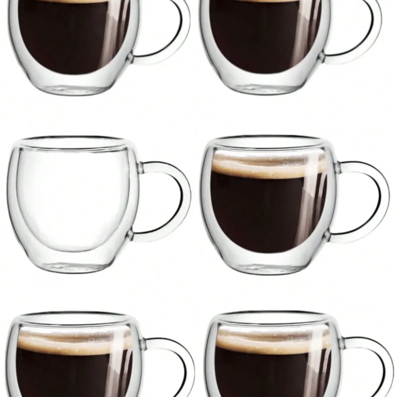 1-2-6 pcs double-walled espresso mugs with handles, glass mugs. 2.8 oz clear espresso coffee cups, insulated, heatproof, reusable. Suitable for tea, milk, latte, espresso. Unique birthday and Christmas gift. espresso cups set Drinkware