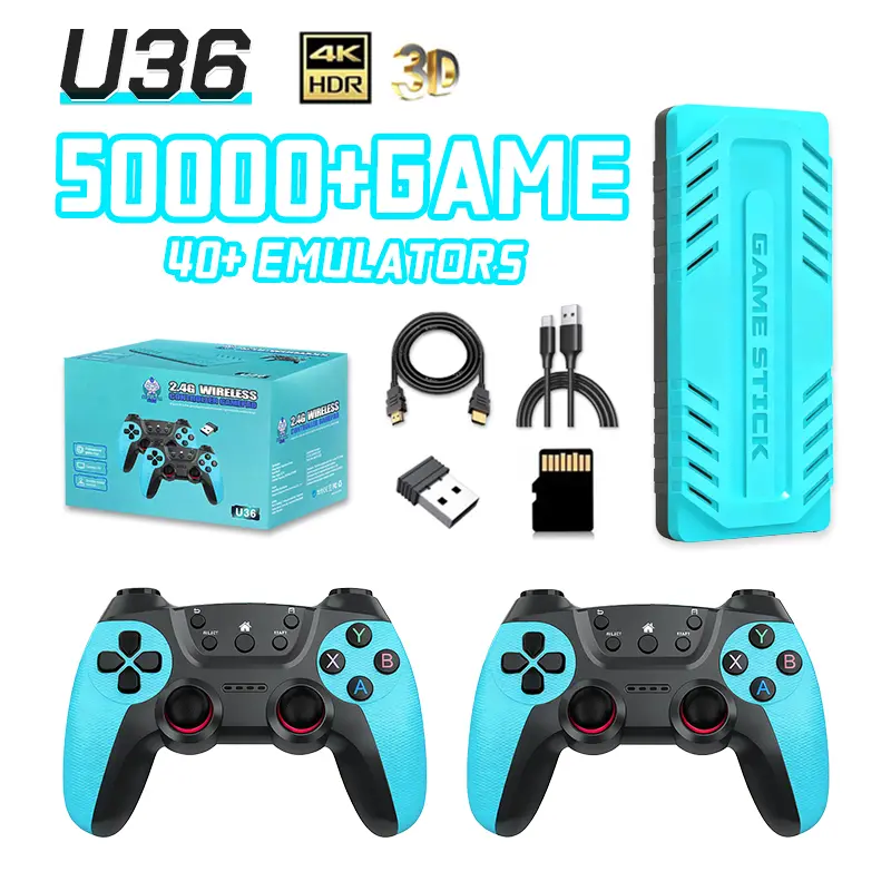 U36 Retro Wireless Game Stick S905 Chip 128G 50000+ Classic Games 40+ Emulators 4K HDMI Console For PS1 PSP Kids Gift