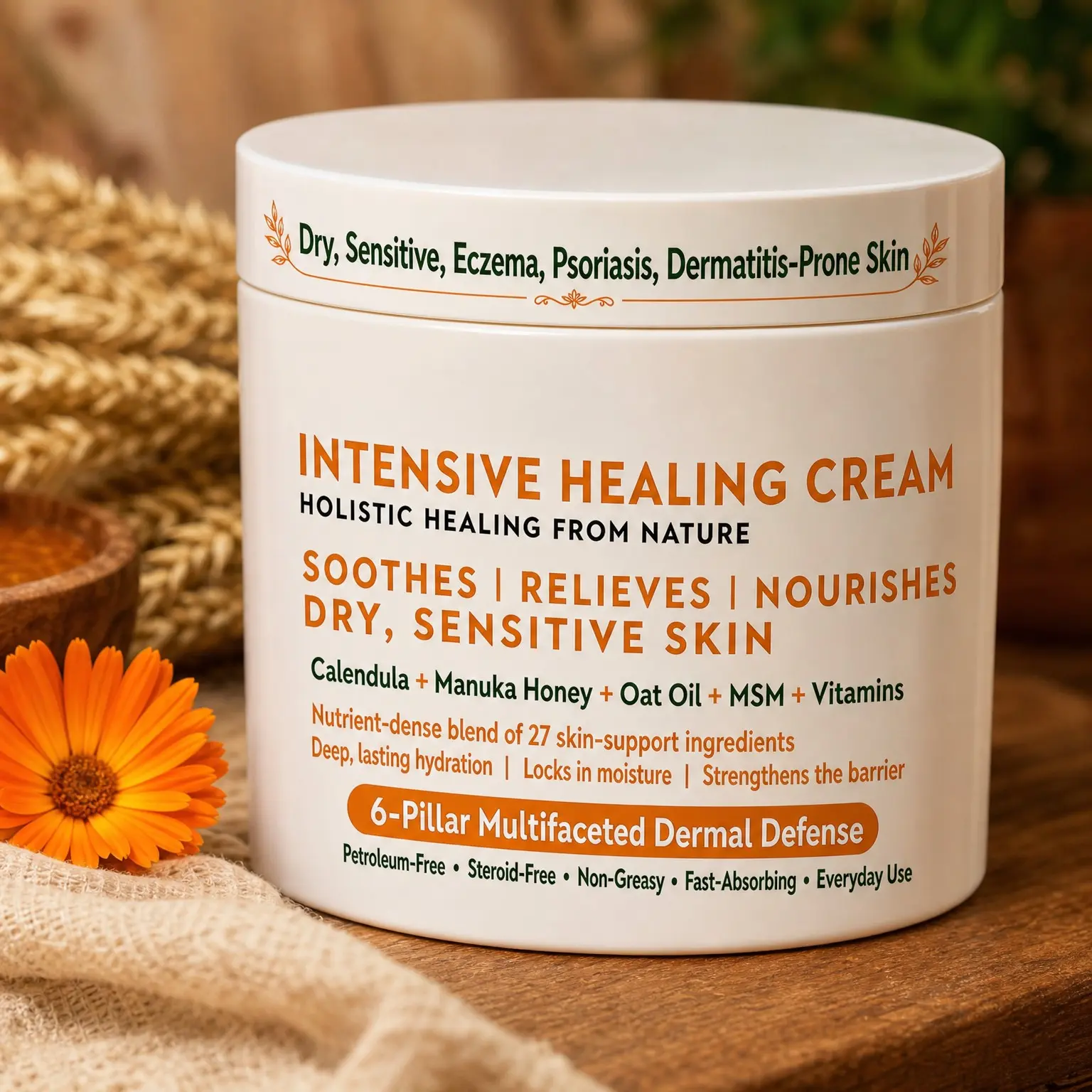 Healing Cream for Dry, Sensitive, Irritated, Eczema, Psoriasis & Dermatitis-Prone Skin – Intense Repair Ointment with Calendula, Oat Oil & Manuka Honey to Soothe, Relieve & Nourish