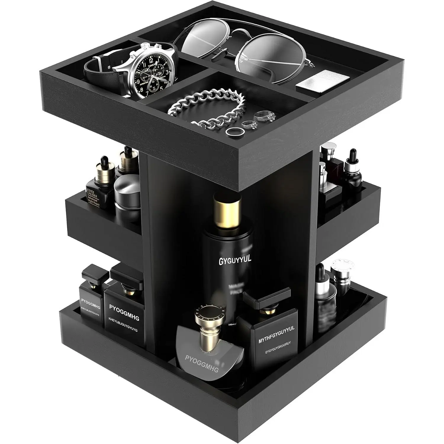 Cologne Organizer for Men, 360 Makeup Rotating Organizer, Organizador de Perfumes, Estante para Perfumes, Gifts for Men, Countertop  and Bathroom, Bedroom Essentials, Mens Gifts (Black)