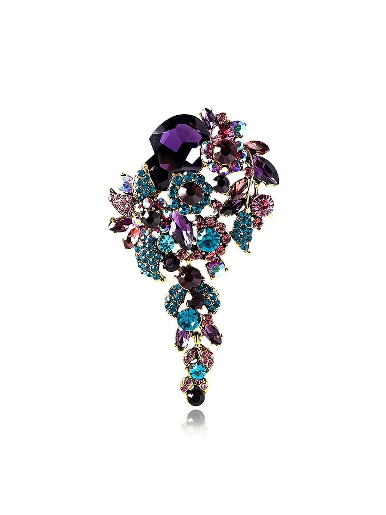 Oversized Luxury Rhinestone Brooch, Vintage European Style Colorful Crystal Statement Pin, High-end Fashion Costume Jewelry