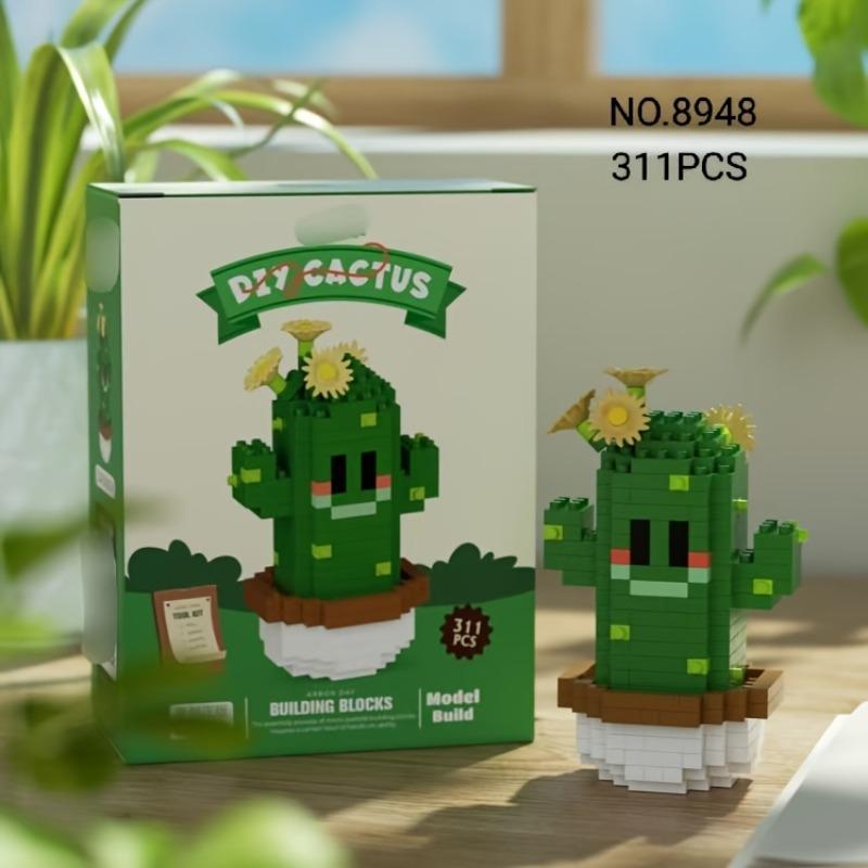 Cactus Design Building Blocks Toy, 1 Box Creative Desktop Ornament, Educational Assembly Toy for Teenager & Adults, Birthday Gift