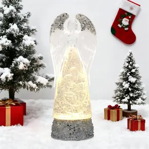 Silver Glitter Angel Christmas Water Globe Lantern Battery Operated or USB Powered with 6H Timer for Christmas Party Home Table Decorations Gifts
