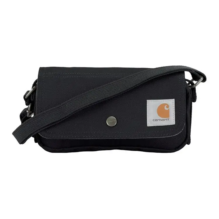 Carhartt Button Logo Patch Adjustable Crossbody Bag for Men and Women – Vintage Streetwear Style in Black