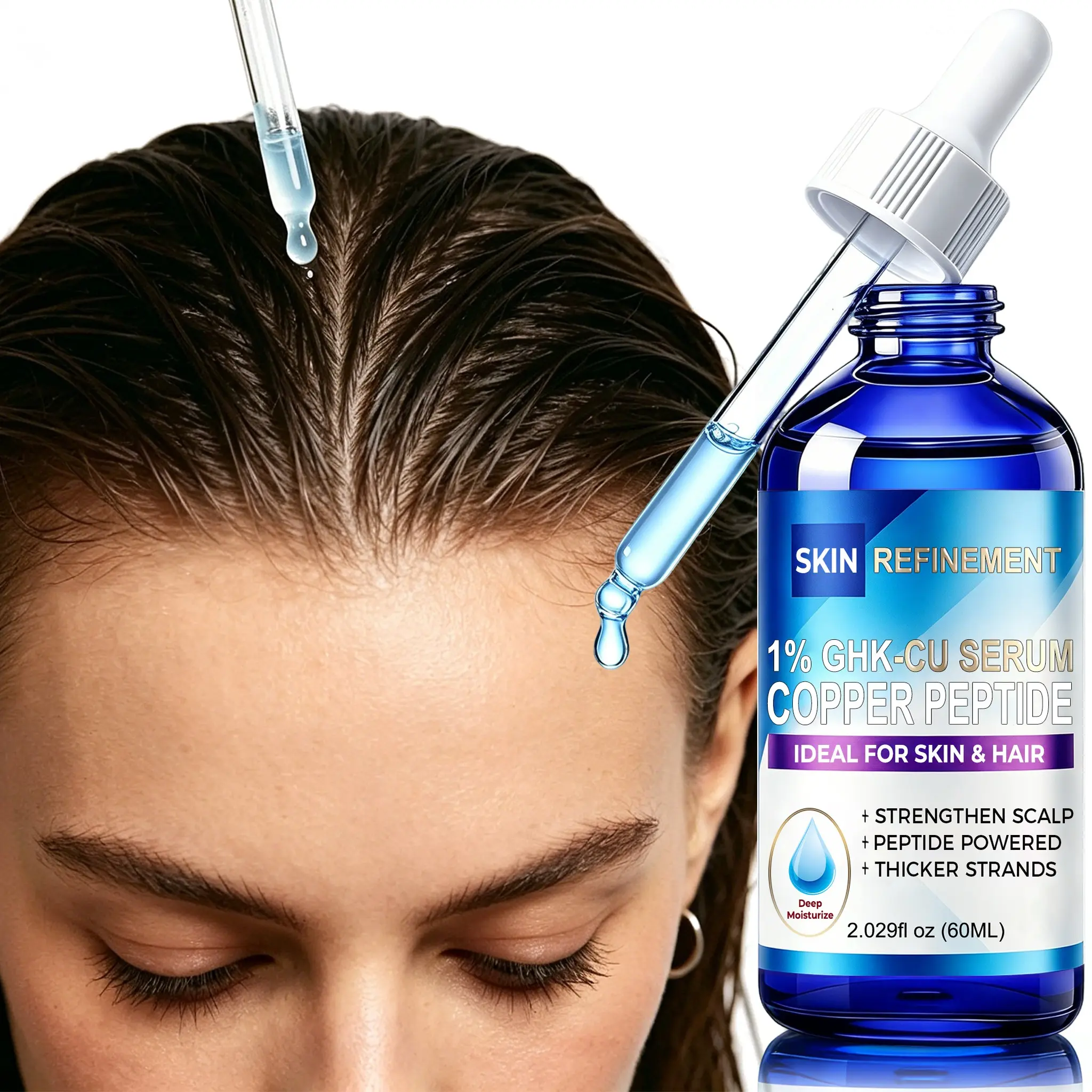 60ml GHK-CU Copper Peptide Multi-Purpose Serum for Face & Hair - Supports Barrier Repair, Smooths Fine Lines, Boosts Radiance, Calms Irritation - Nourishes Scalp, Strengthens Strands, Helps Reduce Breakage - For Sensitive Skin & Fragile Hair, Daily Repair
