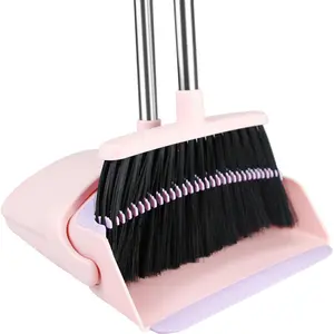 Broom with Dustpan Combo Set, 52-in Adjustable Handles with Combo Teeth Easy to Scrape Off Pet Hair, Indoor&Outdoor Sweeping