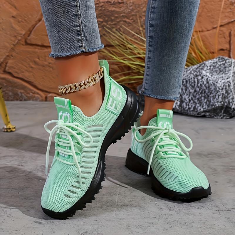 Women's Breathable Lightweight Knit Sneakers - Slip-Resistant PU Sole, Geometric Pattern & Orange Accents, All-Season Comfort for Running, Basketball, Tennis, Walking - Fashionable Casual Sneakers