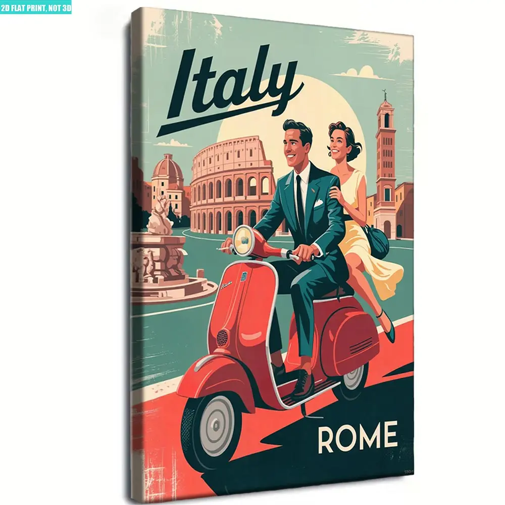Italian Rome Poster Print, Travel Posters From Around the World, Vintage Wall Art, Framed High-Quality Poster, Decorative Home Decoration