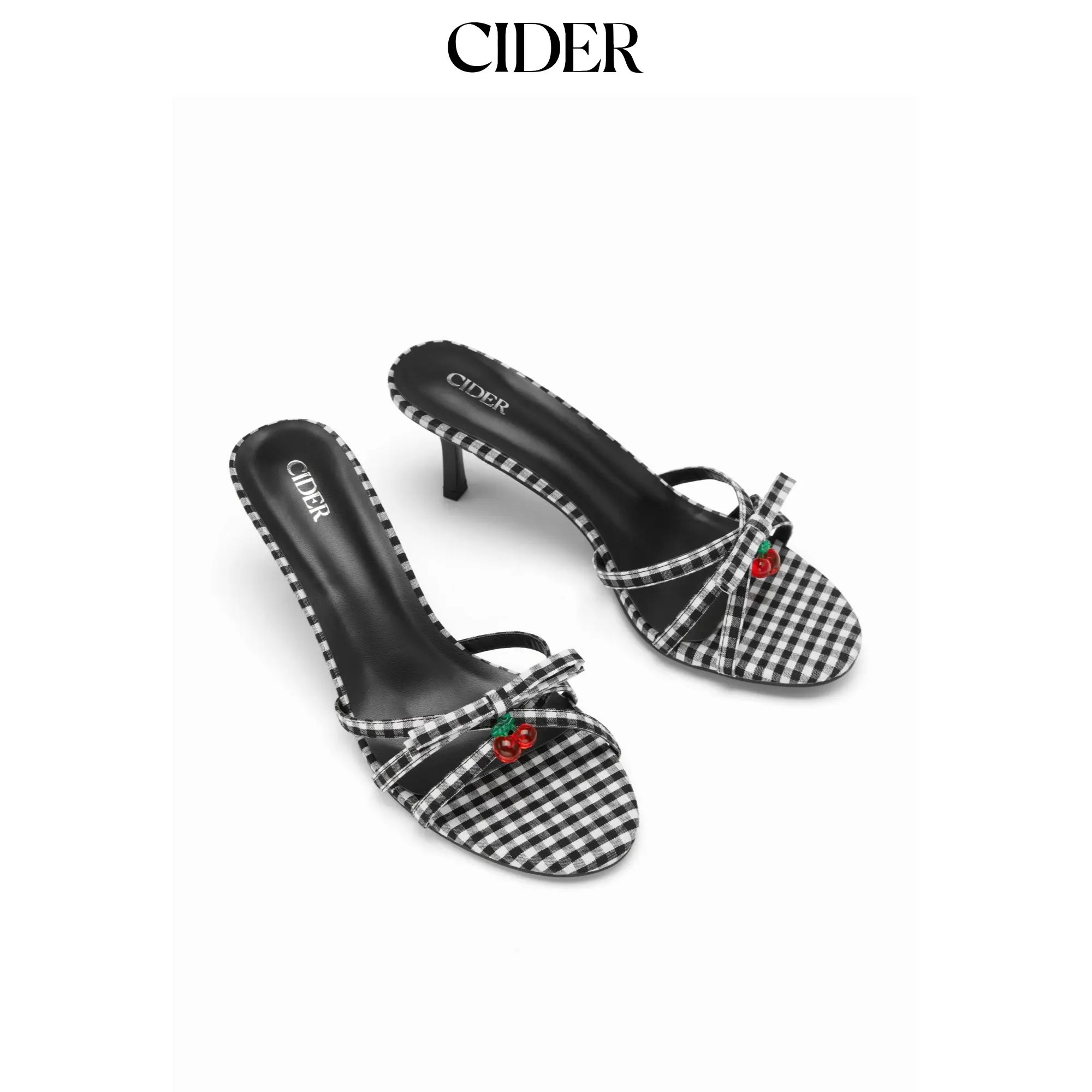 Cider BOWKNOT & CHERRY GINGHAM KITTEN HEEL SANDALS SohoChic