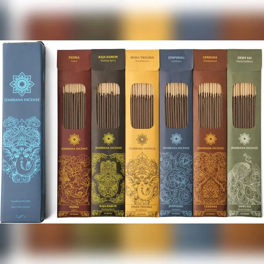Incense Sticks Variety Pack, 6 Scents 144 Sticks Total, 24 Sticks Each, Lotus, Sandalwood, Gardenia, Amber, Home Aromatherapy, Meditation, Daily Relaxation