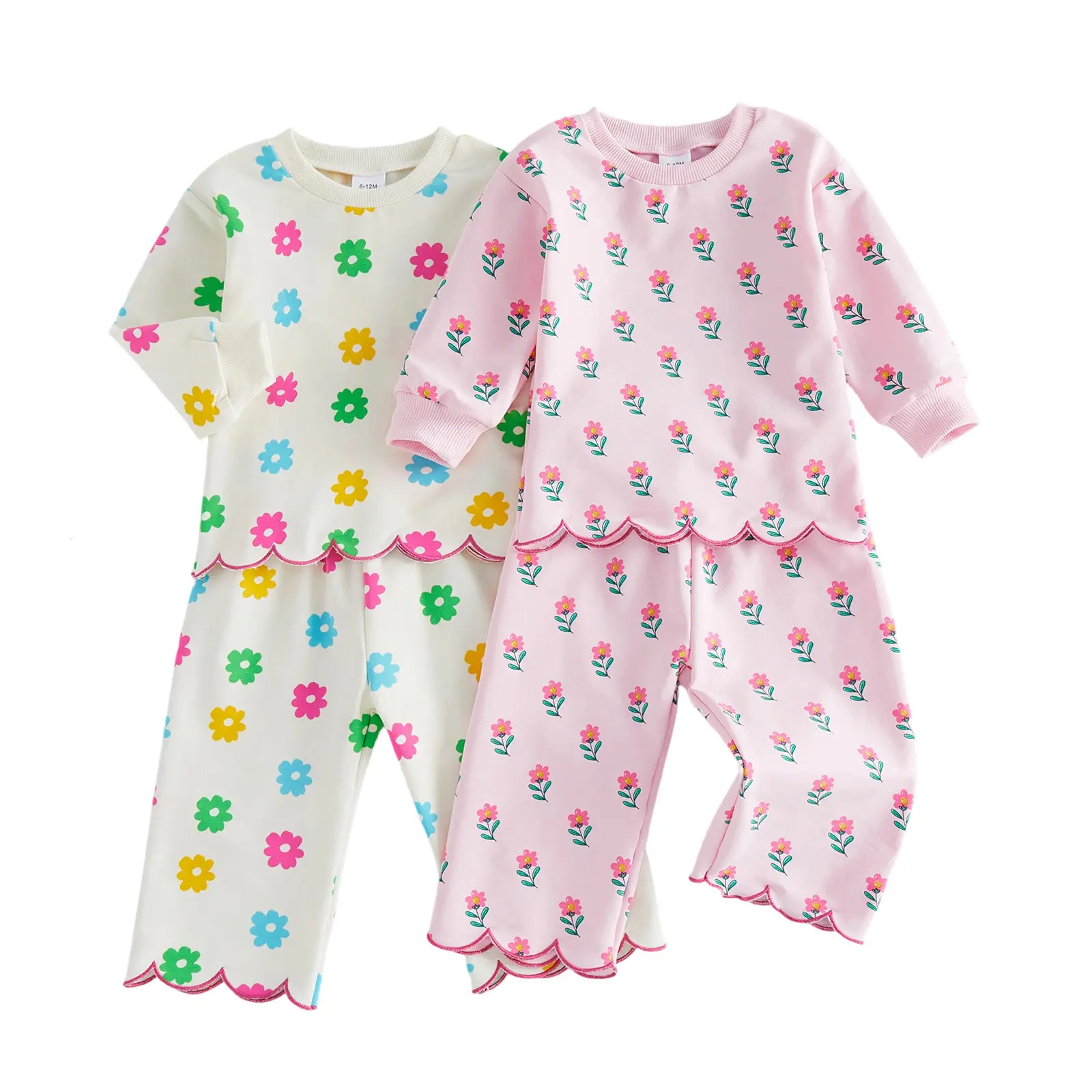Toddler Baby Little Girls 2PCS Fall Winter Outfits Long Sleeve Floral Sweatshirt Elastic Waist Pants Sets 0-4 Years
