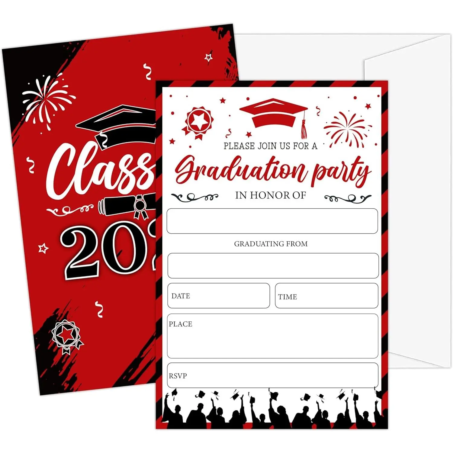 Graduation Invites Class of 2026 Graduation Party Invitations with Envelopes Red 4x6-inch Double-sided Grad Announcement Cards-E05