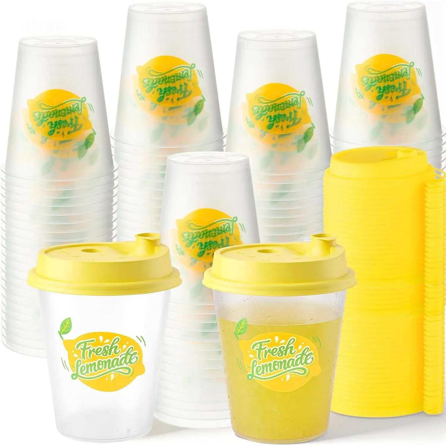 48 Pack Lemonade Cups with  12 oz  Plastic Clear Frosted Cups Bulk and Sip Lid Fruit Party Tumblers for Summer Wedding Stadium Juice  Hot Cold Drinks