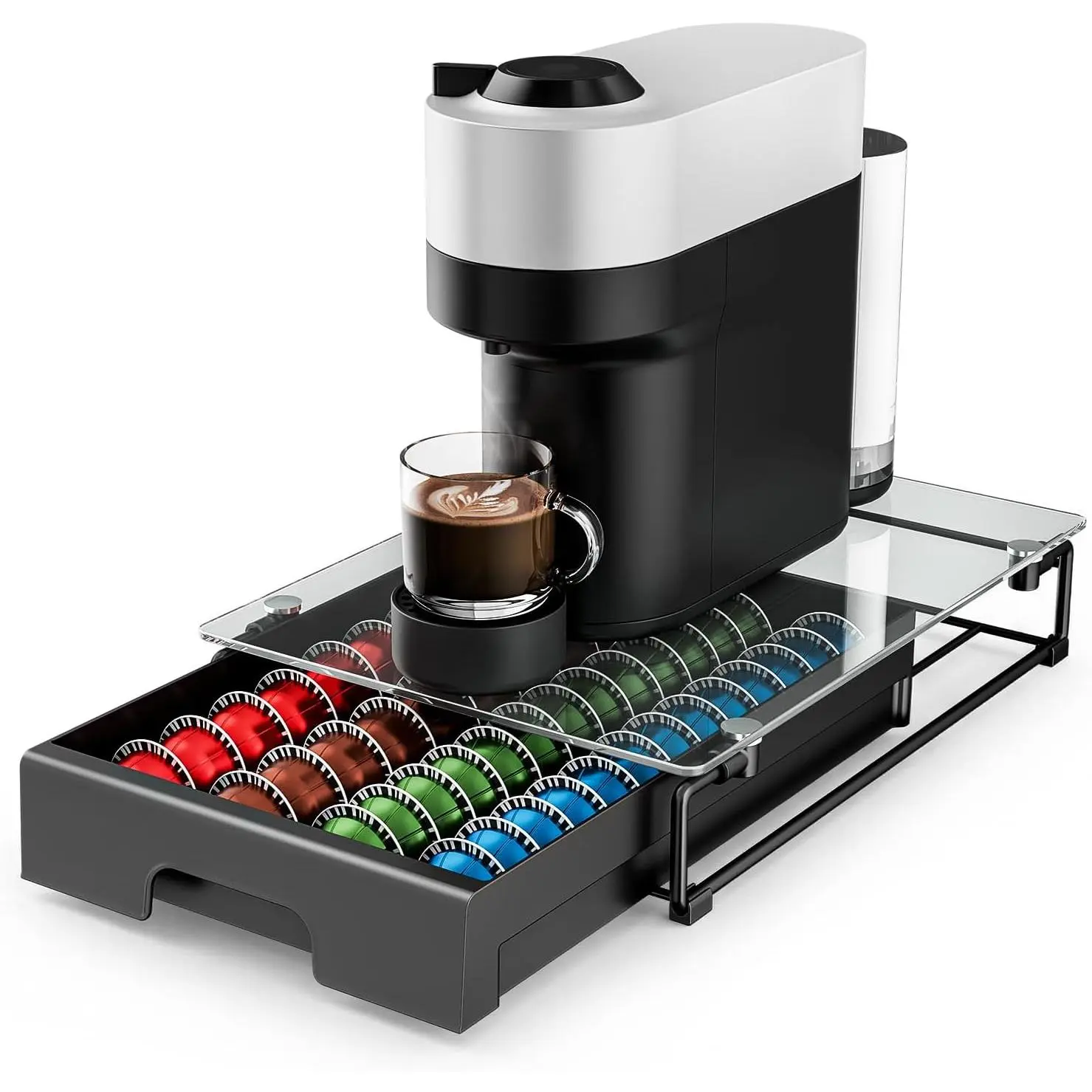 Coffee Pod Drawer Organizer for Nespresso Machines,High-Capacity Storage for Vertuo Capsules,Smooth Pull-Out Design, Fits Under Coffee Makers (12”W x 16.5”D x 3.5”H)