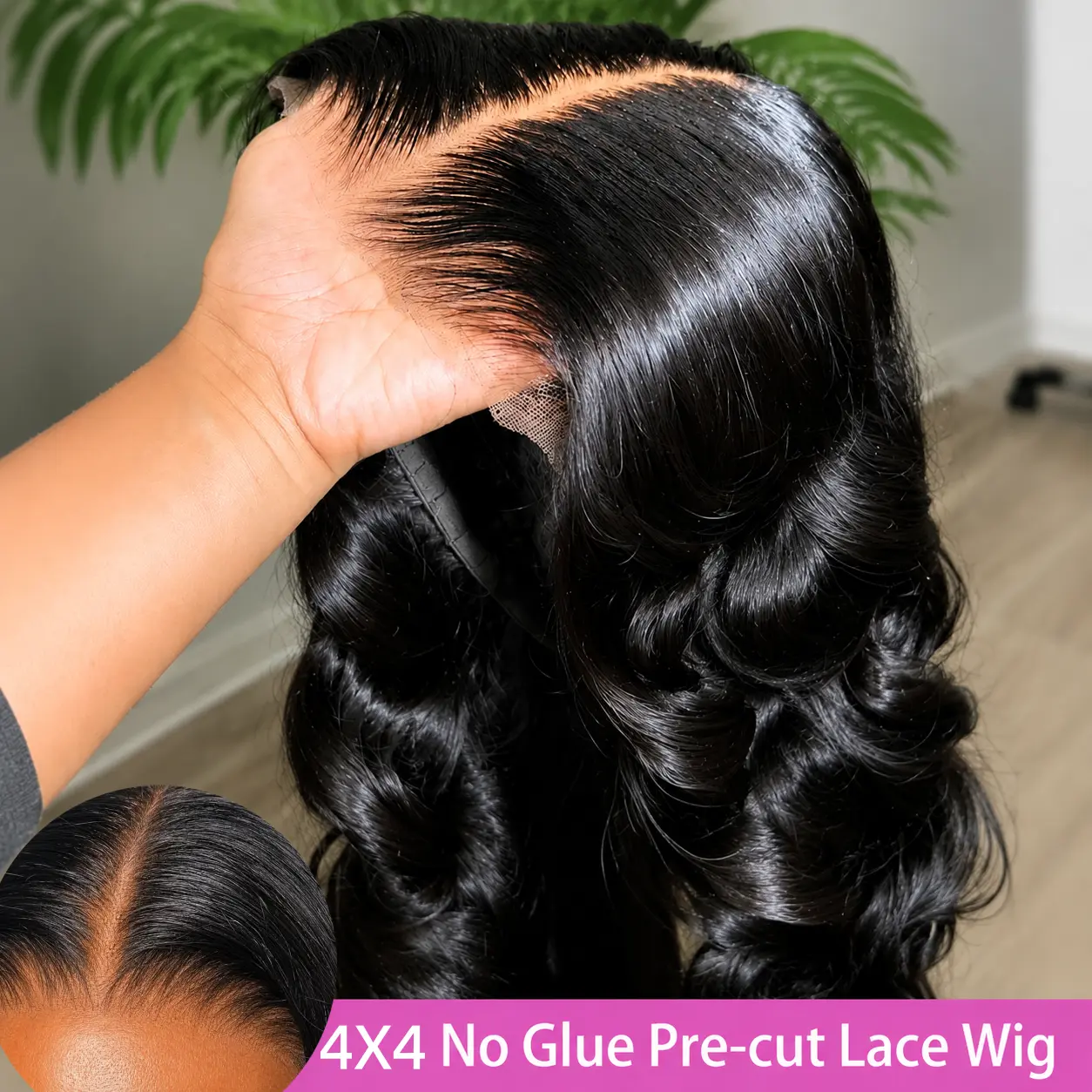 4x4 Glueless Body Wave Wig Human Hair Natural Black Lace Closure Wig Pre Plucked Hairline Beginner Friendly Wear Go Wig Soft Silky Full Volume No Glue Needed Realistic Natural Look Virgin Remy Human Hair Wig for Black Women