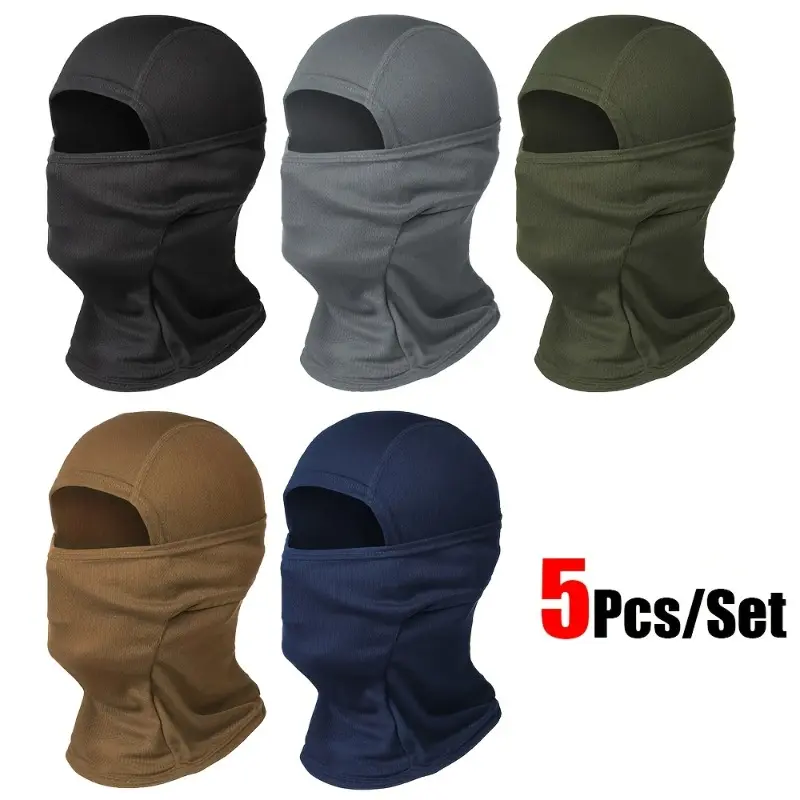 Unisex 5-Pack Solid Color Balaclava Face Masks Set Pack - UV Protective, Breathable Motorcycle Neck Cover, Bicycle and Motorcycle Helmet Liner with Neck Warmth for Cycling, Rubber Tile-Enhanced Outdoor Sports Accessories