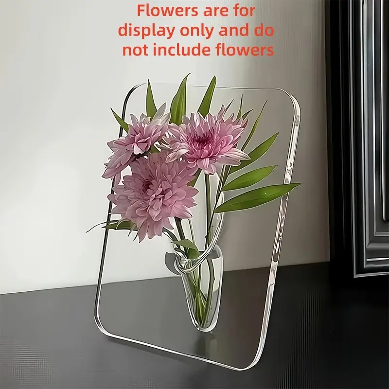 Modern Transparent Acrylic Vase, Rectangular Flower Holder, Frame Design, Home Office Decor, Minimalist Desktop Ornament, Artificial/fresh Flowers Compatible
