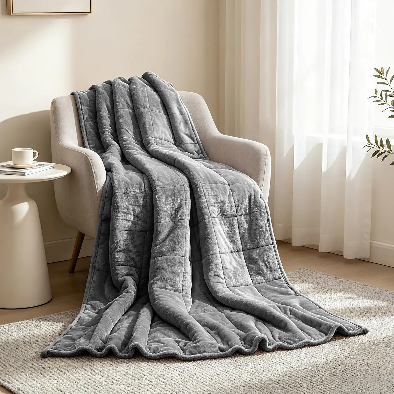 Soft Fuzzy Sherpa Fleece Weighted Blanket for Adults, Grey, 48" x 72" | 15 lbs,  Sided Flannel, Heavy Blanket,  Cozy Warmth