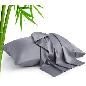 Cooling Pillow Cases for Hot Sleepers & Night Sweats, Rayon Derived from Bamboo, Grey Pillow Cases Queen Size of 2, Breathable and Silky Soft Envelope Pillowcases (20"x30")