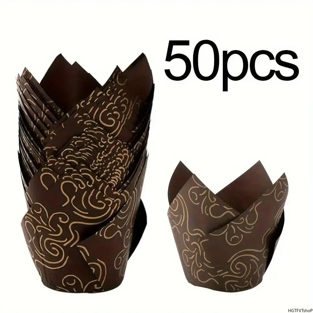 Tulip Shaped Paper Cake Cups, Durable and High-Temp Res. Baking Liners for Cupcakes and Muffins, Oven-Safe with Easy-Release, Baked
