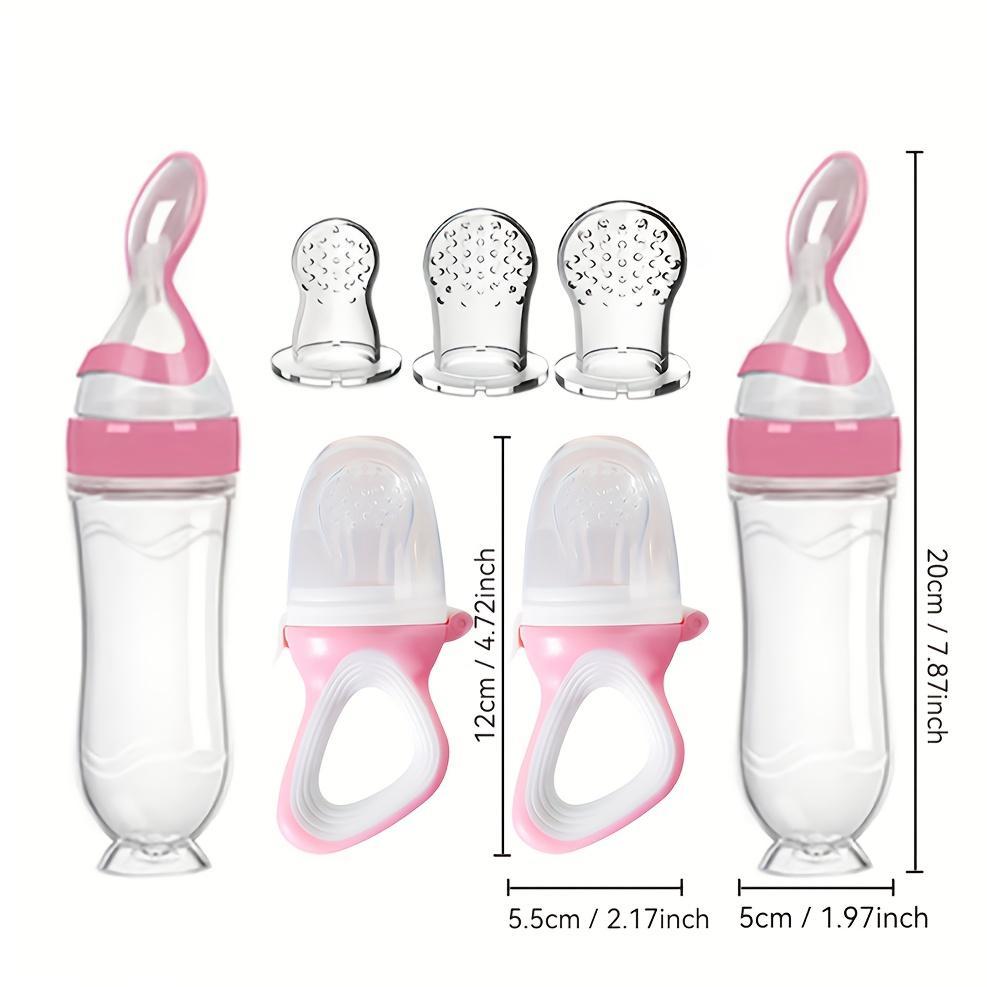 Baby Feeding Set, 7 Counts/set Including 2 Counts Silicone Food Storage Bottle & 2 Counts Fruit Feeder & 3 Counts Silicone Mesh Bag, Baby Utensils