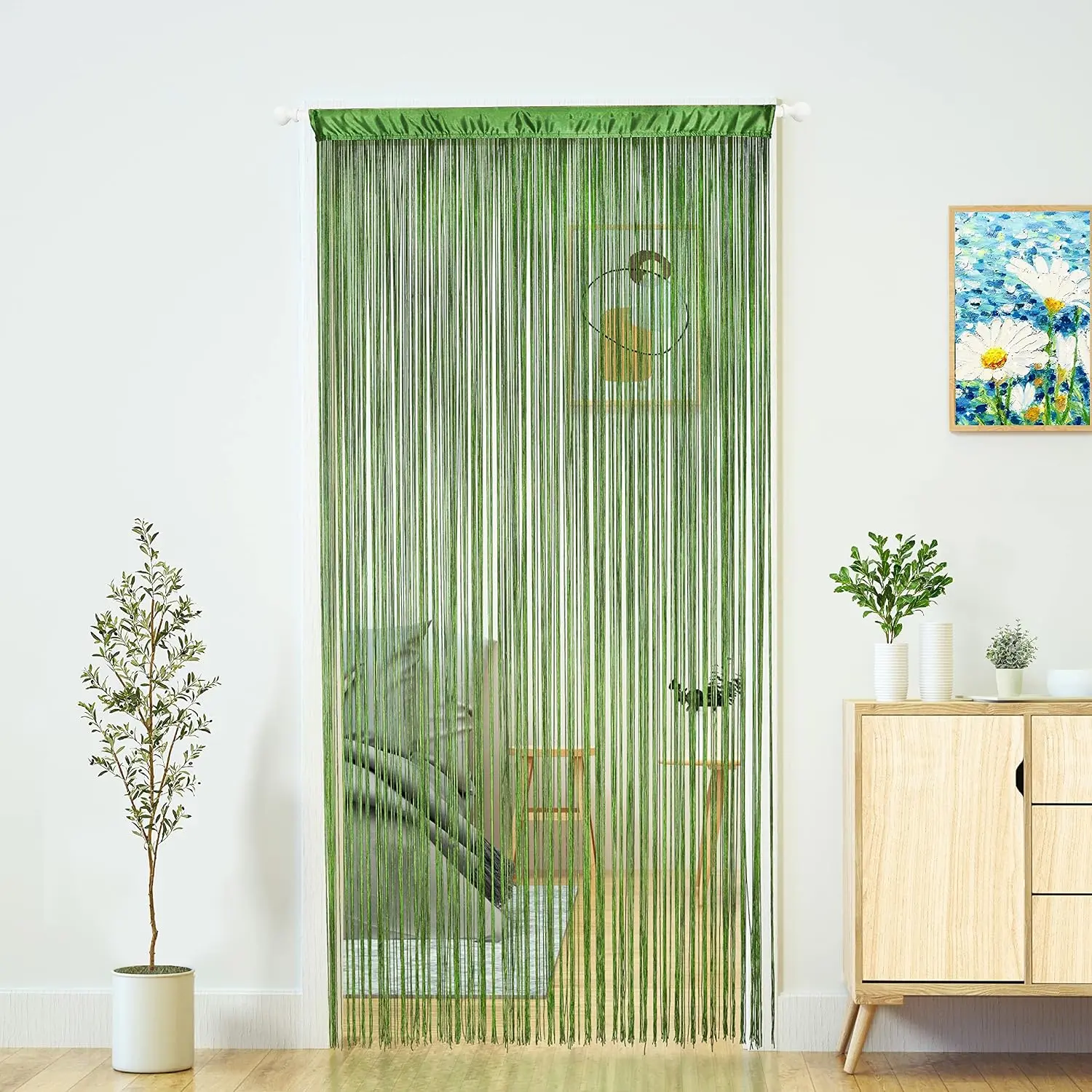Boho String Door Curtain for Doorway, Green, 39" W × 79" L, 1 Panel | Hippie  Fringe, Room Divider, For Patio Bedroom Closet Kitchen Laundry, Window Wall Door Decor