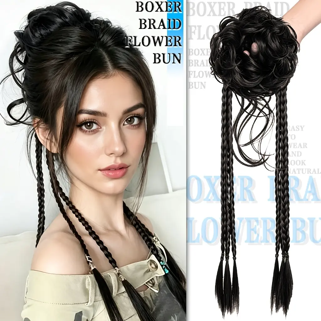 Women's Bud Ball Head Box Braids Wig, Six Braids, High Elastic Rubber Band Integrated Design, Easy To Wear, High Temperature Chemical Fiber Material, More Real Hair, More Beautiful To Wear Highlights, Suitable for Various Festivals,