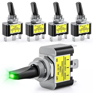 Nilight 5PCS LED Toggle Switch ON Off 12V 30A Green LED Lighted Metal Heavy Duty SPST 3 Pin Rocker Switches 12mm Mounting Hole for Automotive Cars Trucks Boats Racing Cars