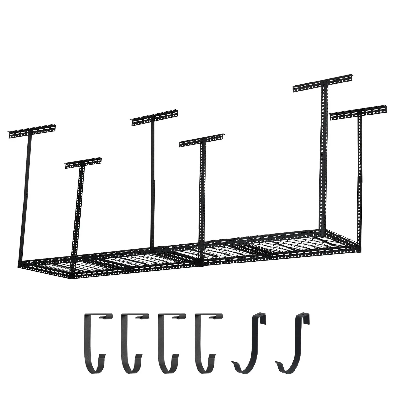 GARVEEAdjustable Overhead Garage Storage Racks in Various Sizes (2x8, 4x8, 4x6 FT) with 22"-40" Height Adjustment, Heavy Duty Metal Shelves, 660lbs Weight Capacity, Black Finish, Multiple Vertical Post Options