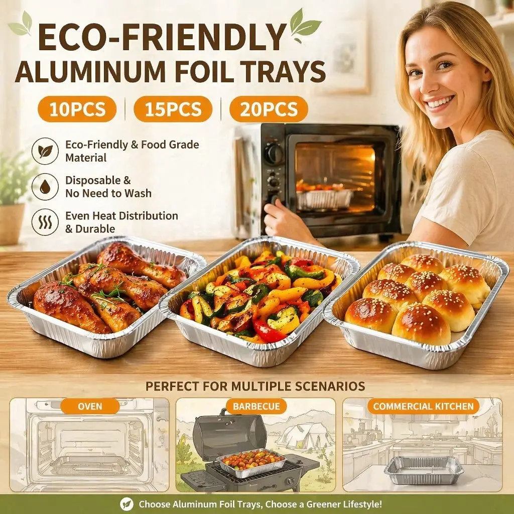 Food-Grade Aluminum Foil Trays, Disposable Cookware - Non-stick for the oven, grill, and baking, distribute heat evenly, durable and safe, ideal for cooking, baking, and grilling - For home, outdoor, and commercial kitchens - Easy to clean