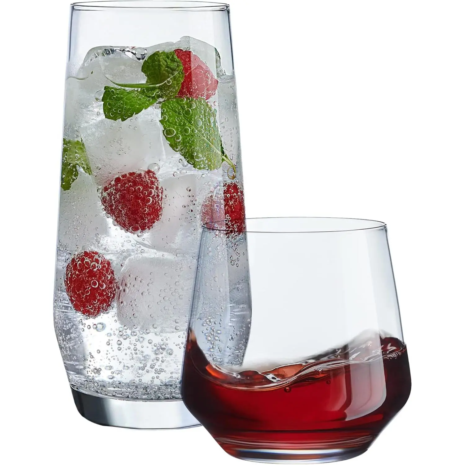 Everyday Drinking Glasses Set of 8-4 Tall Highball Glass Cups & 4 Short Dof Drinking Glass, Kitchen Glasses for , Iced Coffee, , Ice , , , Water, & Drinkware.