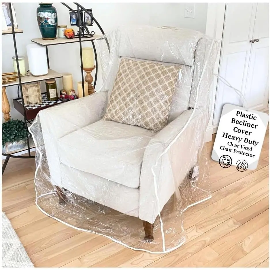 Evelots Clear Vinyl Recliner & Armchair Cover, Waterproof Protector | Heavy-duty clear vinyl protects recliners from pet claws, stains, dust & spills; ideal for everyday use, moving and storage.