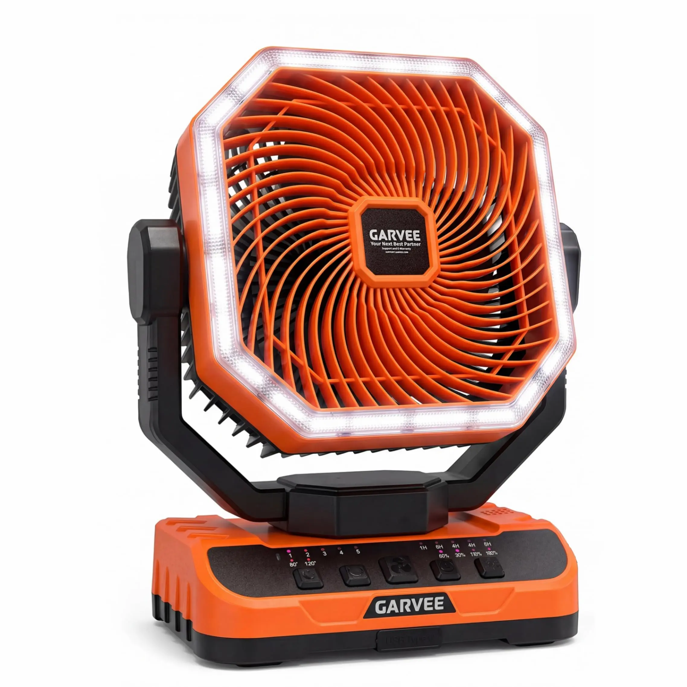 Garvee Cordless 40000mAh High-Capacity Portable Fan with USB Port, 5 Speeds, 270° Rotating Head, 360° Hanging Hook, Remote Control, Timer, Built-in LED Lamp – Beat the Heat for Outdoor Activities, Camping, Car Travel