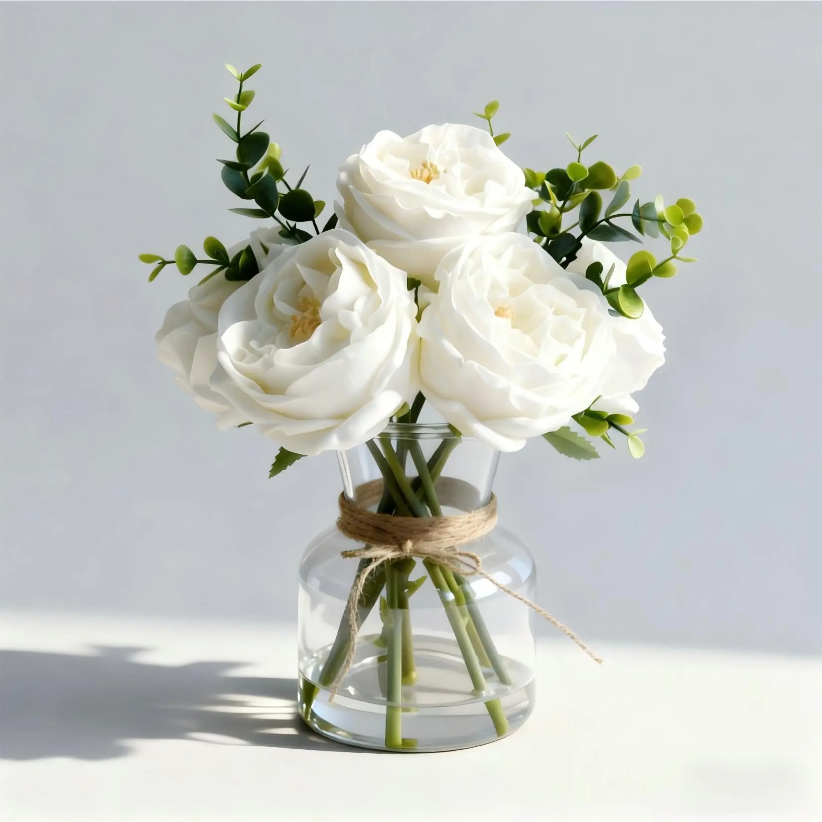 Artificial Roses in Glass Vase, 13x10 Inch Fake Flowers with Real Touch Feel & Artificial Water, Lifelike Silk Rose Centerpiece for Table, Home, Office, Wedding Decor, Thanksgiving & Christmas Gift