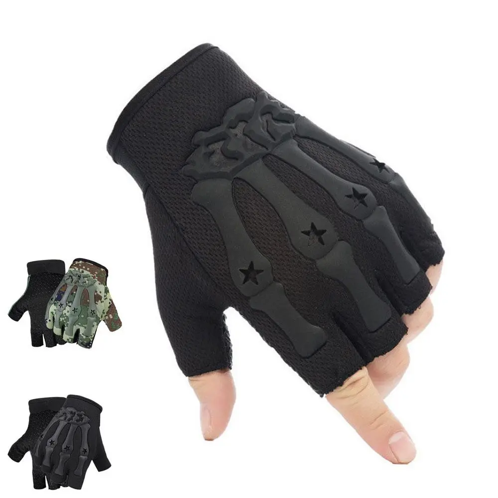 Kids' Tactical Half-Finger Sports Gloves - Breathable Non-Slip Nylon & Lycra, Thick Leather Guard, Camo, Flex for MTB/Skate, Protective Glove for Biking, Skateboarding, Children, Easy Adjusting, Heavy Duty Protection, Protective Gloves, Military Camo