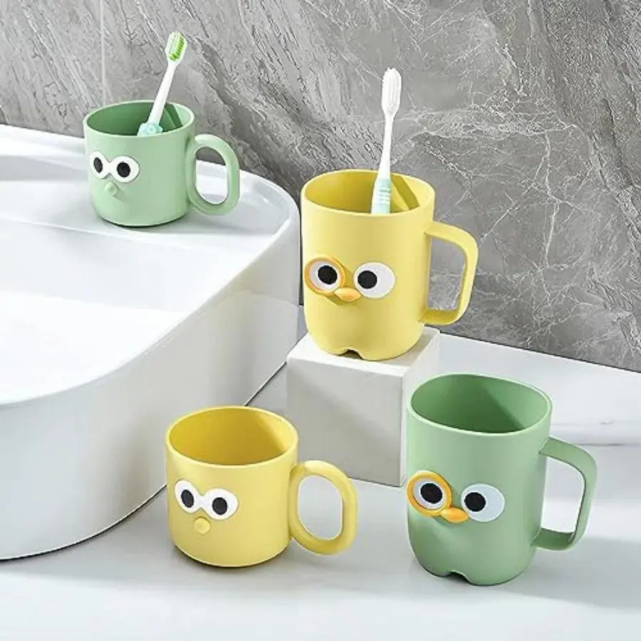 4 Pcs Cute Cartoon Bathroom Tumbler Cups - 2large2small 2 Sizes Unbreakable Reusable Plastic Toothbrush Holders, Dishwasher-Safe Household Drinking Cups, Cartoon Bathroom Accessory Sets