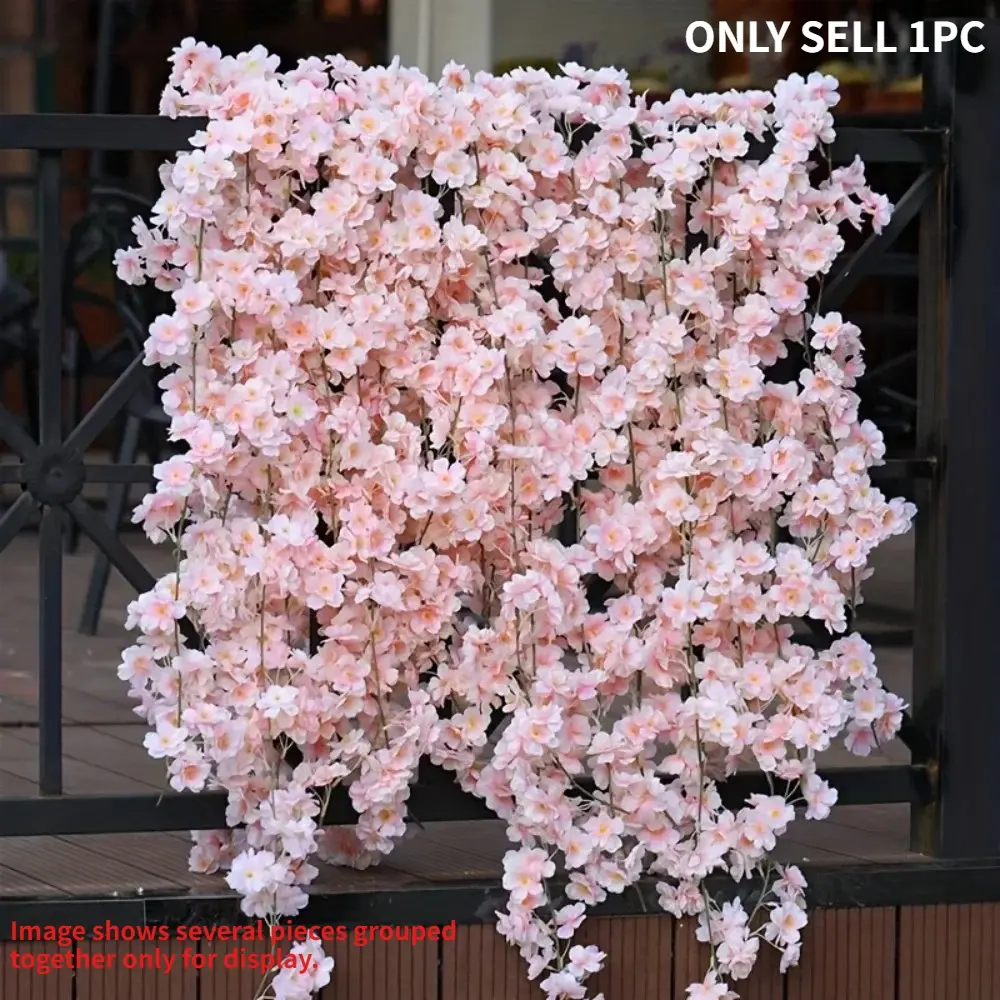 Artificial Sakura Flowers Vine Hanging Fake Floral Garland Home Garden Wedding Arch Party Cherry Blossom Wall Decor Arrangement