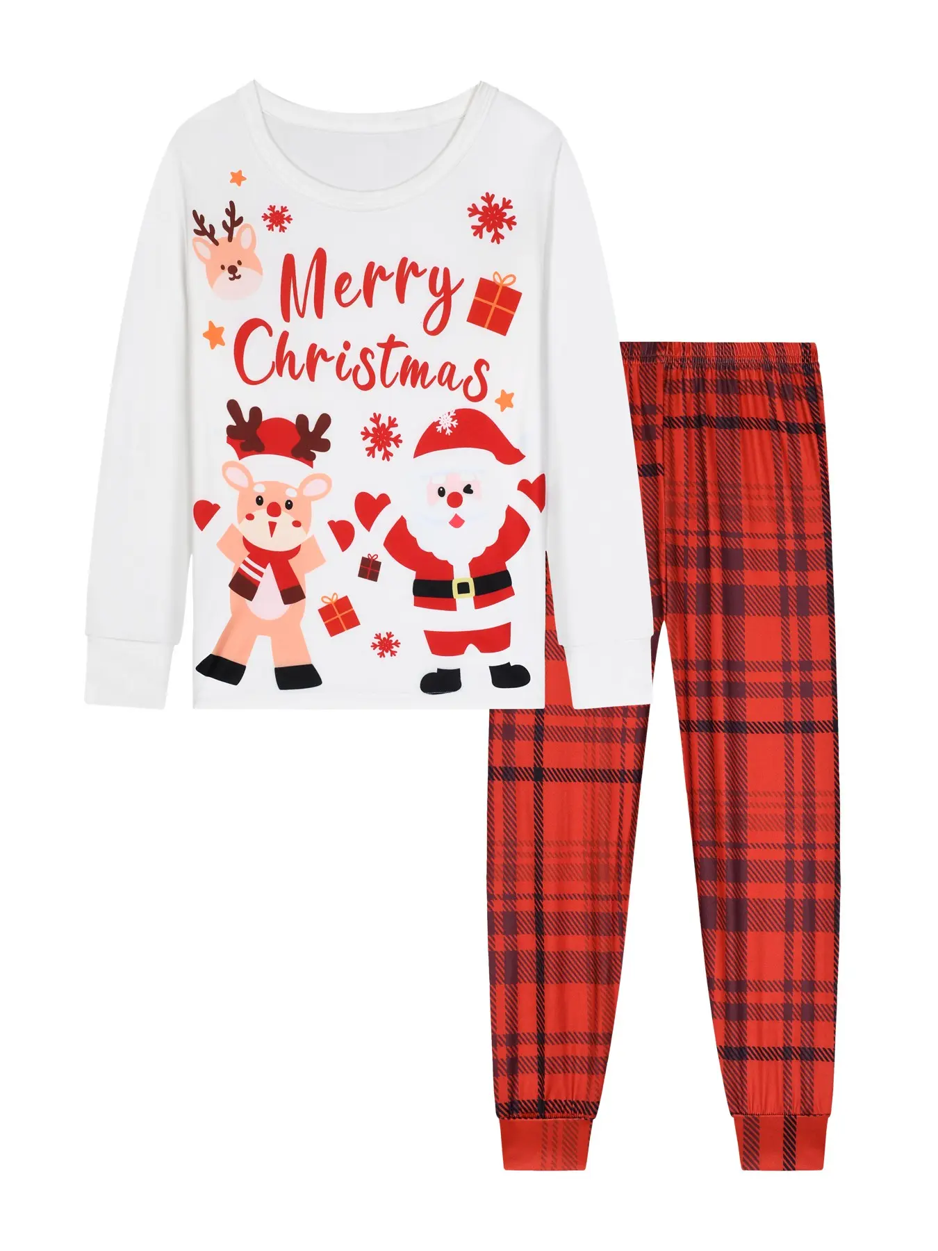 Christmas Kids Fashion Cartoon Print Round Neck Long Sleeve Pants Pajama Set, Casual Fitted H-Type All over Print, Fall & Winter, Cartoon Pattern Pajamas