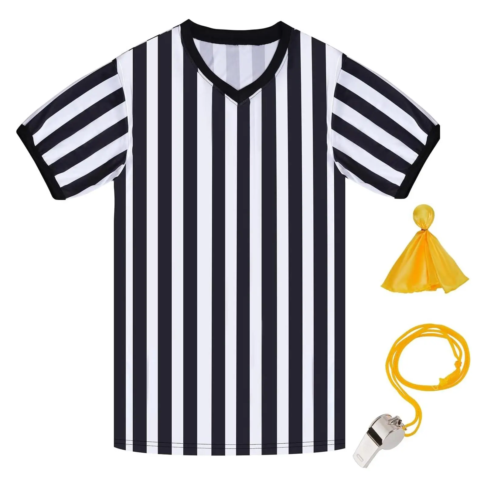 Black and White Striped Referee Shirt for Men & Women, V-Neck Umpire Jersey Uniform for Football HalloweenGift