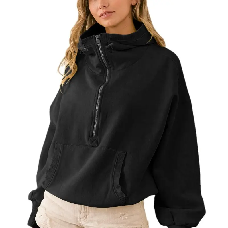 Women's Hooded Sweater Sports Hoodie Zipper Drawstring Long Sleeve Top Jacket