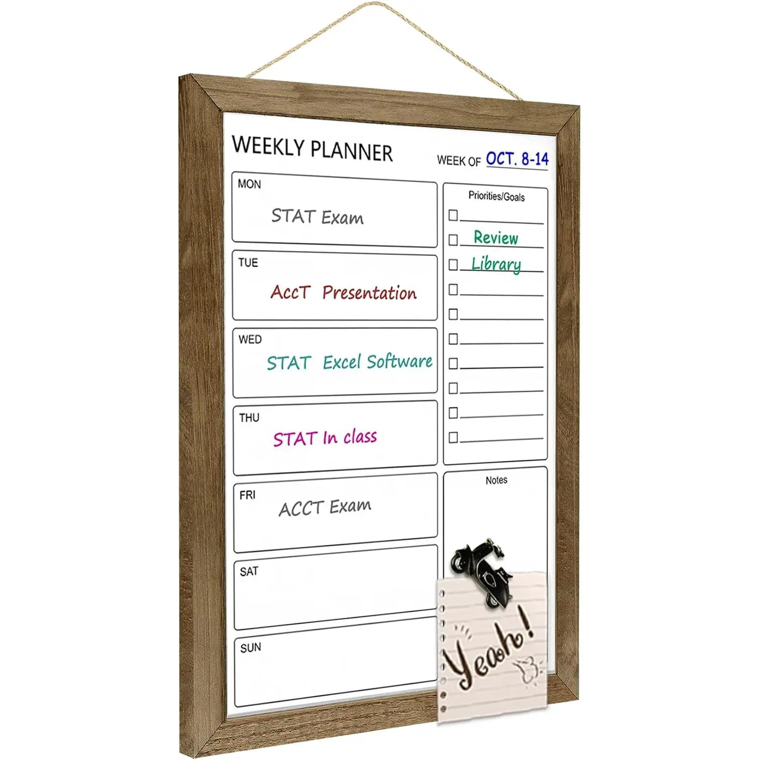Dry Erase White Board Weekly Calendar Board,  Whiteboard for Wall,10.6“x14.7 Solid  Rustic Brown Framed Message Board, Planner Board for Office, , Schooll(Weekly--RB-2737)