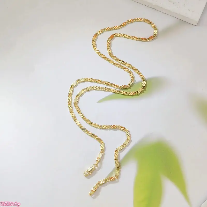 [WER21]18K Gold Plated Mariner Link Chain Necklace for Women, 4mm Textured Flat Anchor Chain, 16-24 Inch Adjustable Choker Necklace, Minimalist Everyday Jewelry