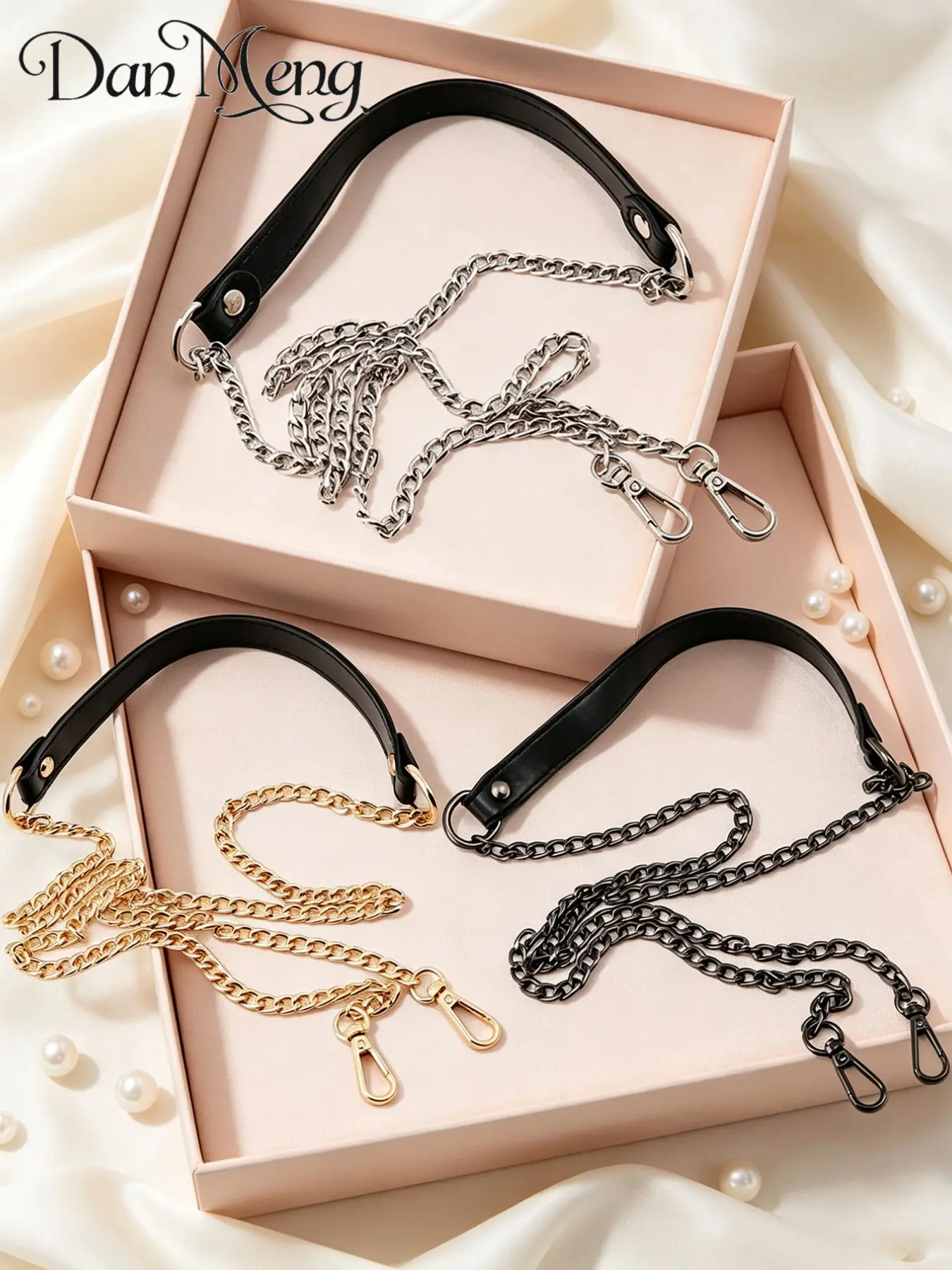 Bag Chain Replacement Strap, Leather Shoulder Strap, Metal Chain Replacement, Dual-Use Crossbody Bag Accessory, Bag Chain Upgrade Kit
