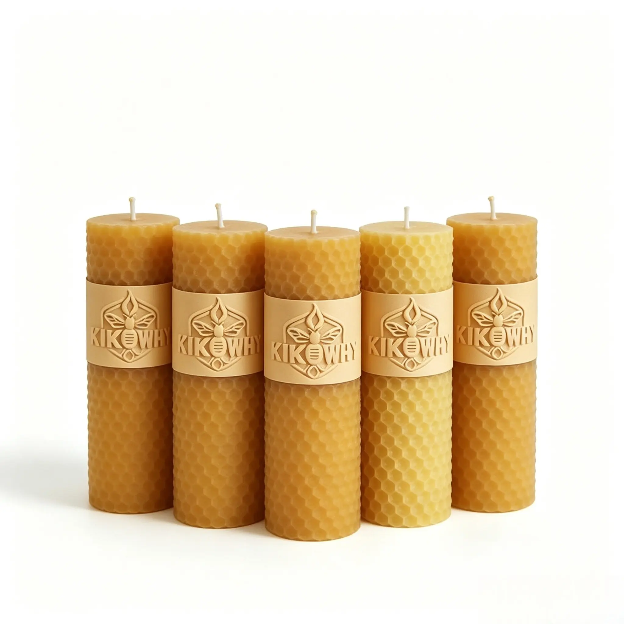 5Pack White/Yellow Hand-Rolled  Beeswax Pillar Decorative Candles Set, 12x4cm Honeycomb Texture, Non-Toxic Clean Burning, Ideal for Home Bedroom Living Room Cozy Atmosphere & Daily Gifting, Candle Sets