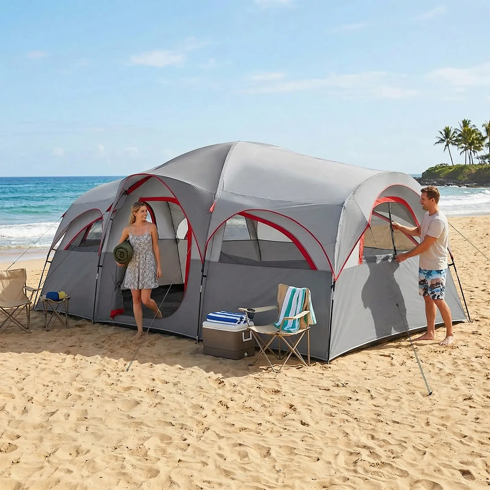 8- 10 Person Tall 2 Room Camping Tent, Large Family Cabin Tent, Outdoor Camping Shelter for Beach, Fishing, Hiking, Backyard, Glamping, Picnic, Car Camping