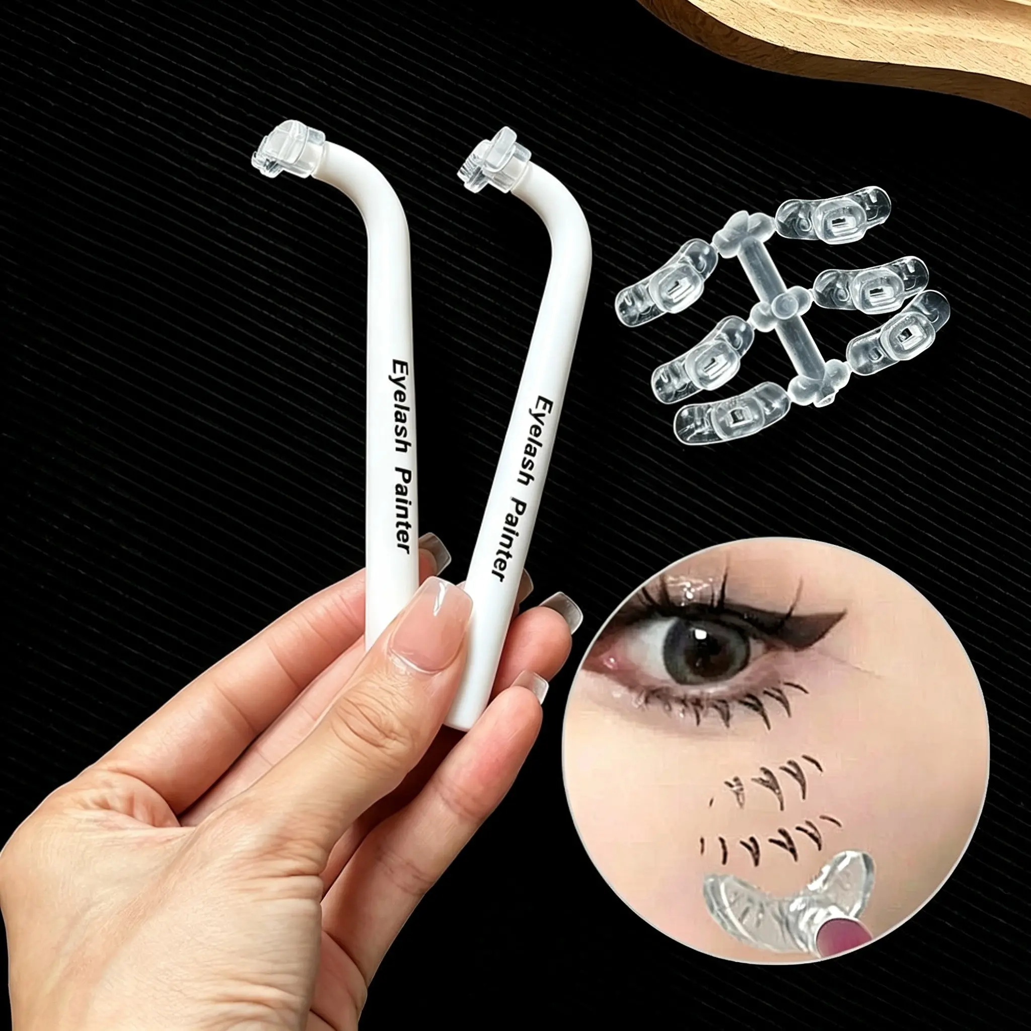 1 Set Multifunctional Eyelash Stamp Eye Makeup Tool, Portable False Lash Imprint Stencil, Beginner Lash Dotting Applicator, Includes 2 Wands + 3 Pairs of Lash Stamps, Make Up Tools